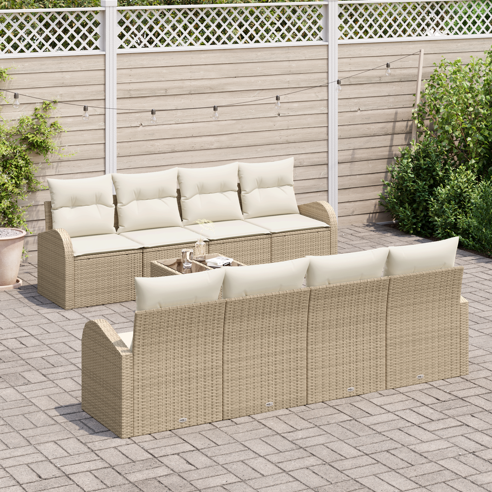 vidaXL 9-delige tuinsofa set met kussens in beige poly rattan