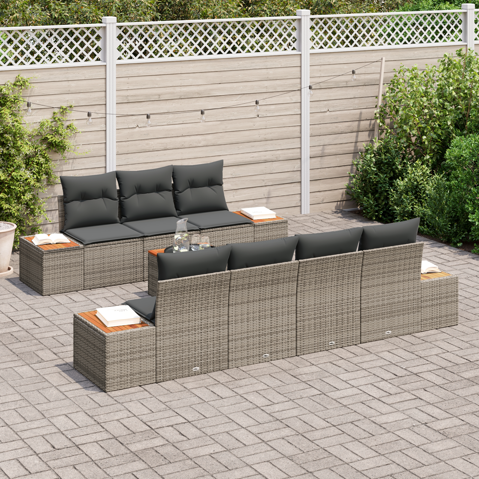vidaXL 8-delige tuinset met kussens in grijs poly rattan en acacia