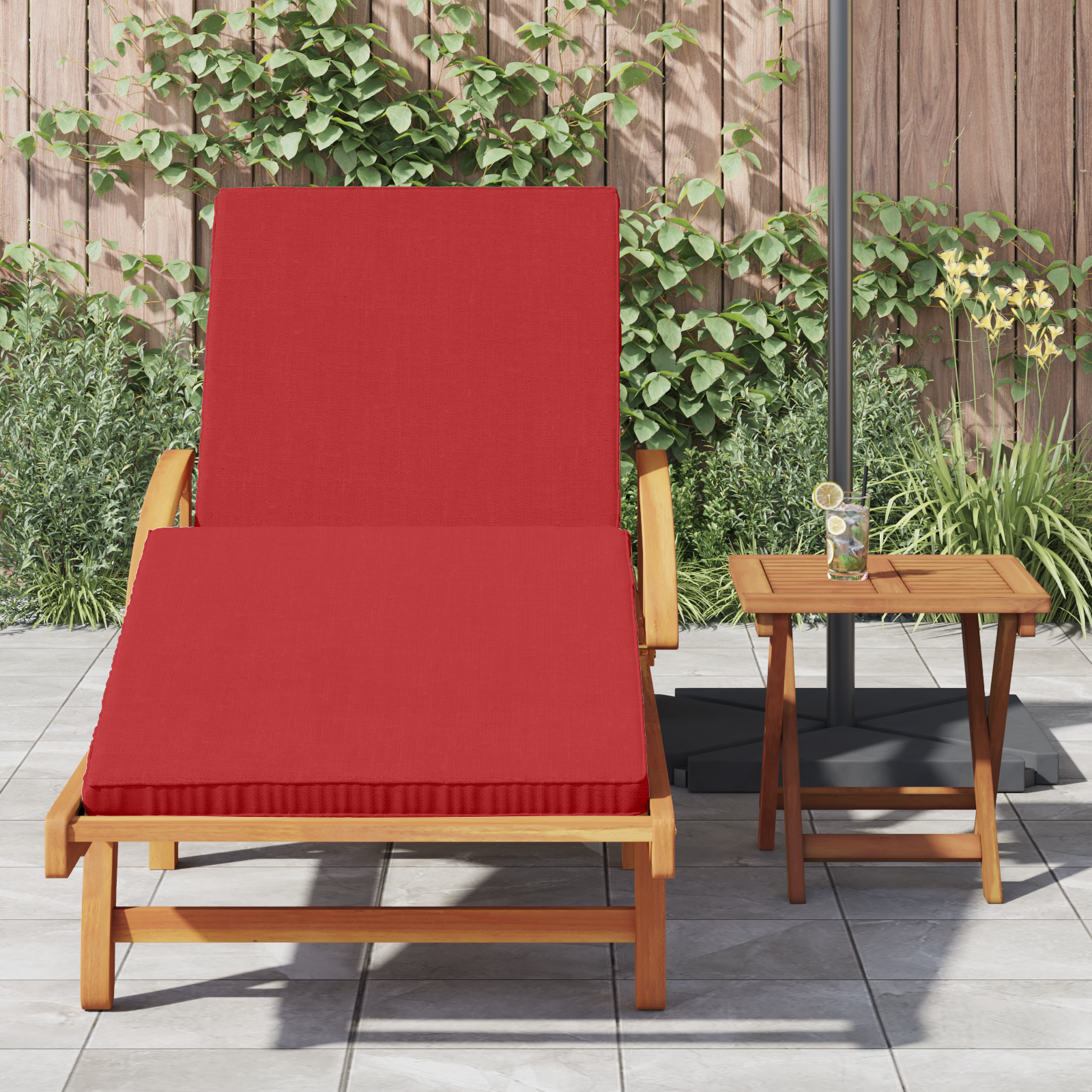 vidaXL Ligstoel met kussen en tafel in massief acaciahout rood