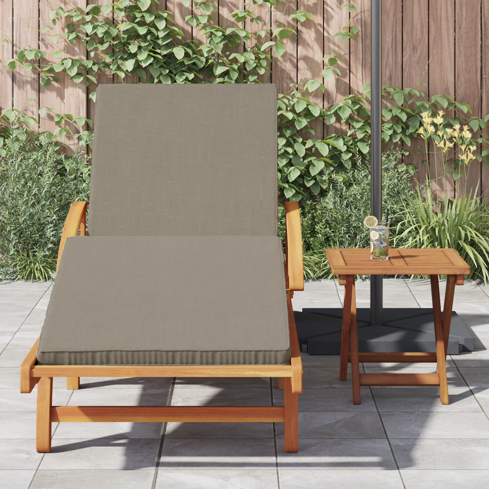 vidaXL Ligstoel met kussen en tafel massief acaciahout taupe