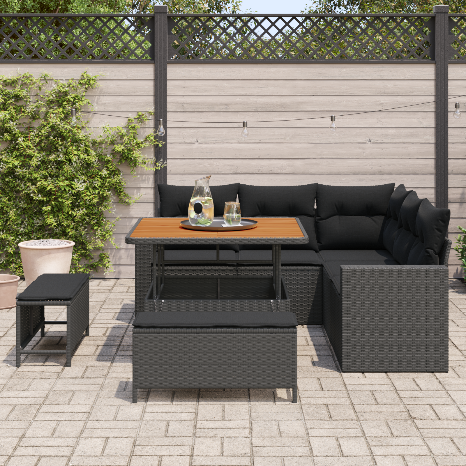 vidaXL 8-delige tuinsofa set met kussens - zwart poly rattan en acacia
