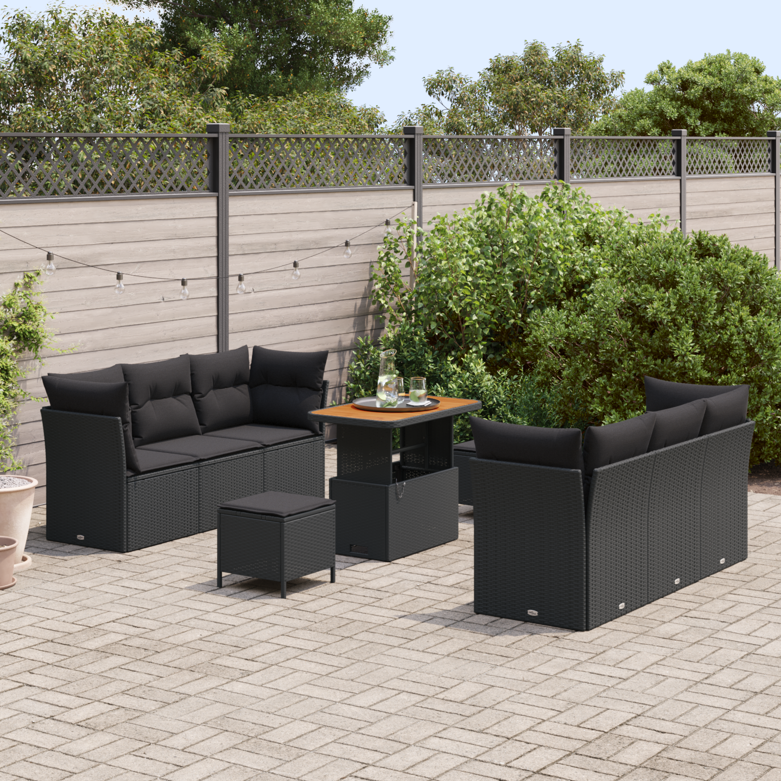 vidaXL 9-delige tuinsofa set met kussens - zwart poly rattan en acacia