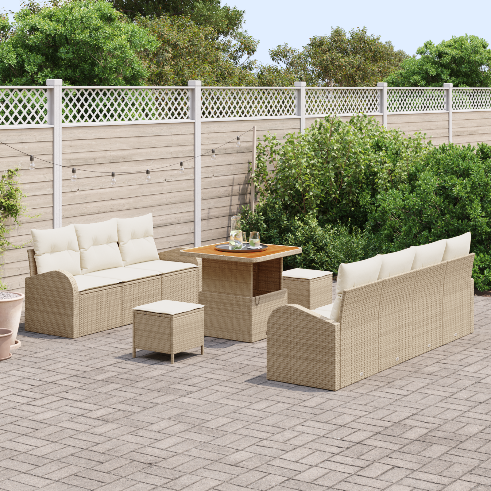 vidaXL 10-delige tuinset met kussens - Beige - Poly Rattan - Acacia