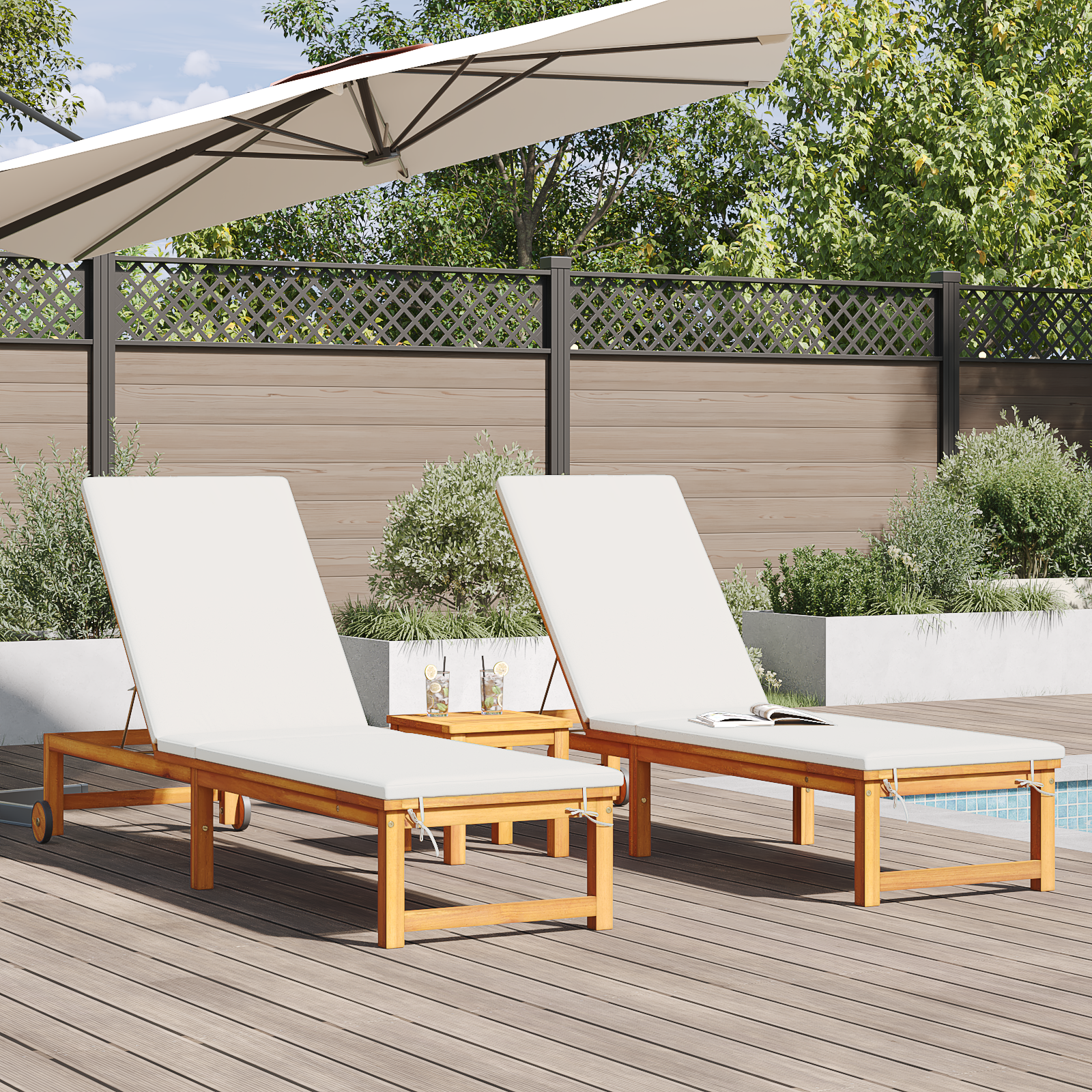 vidaXL Ligbed met tafel massief acaciahout