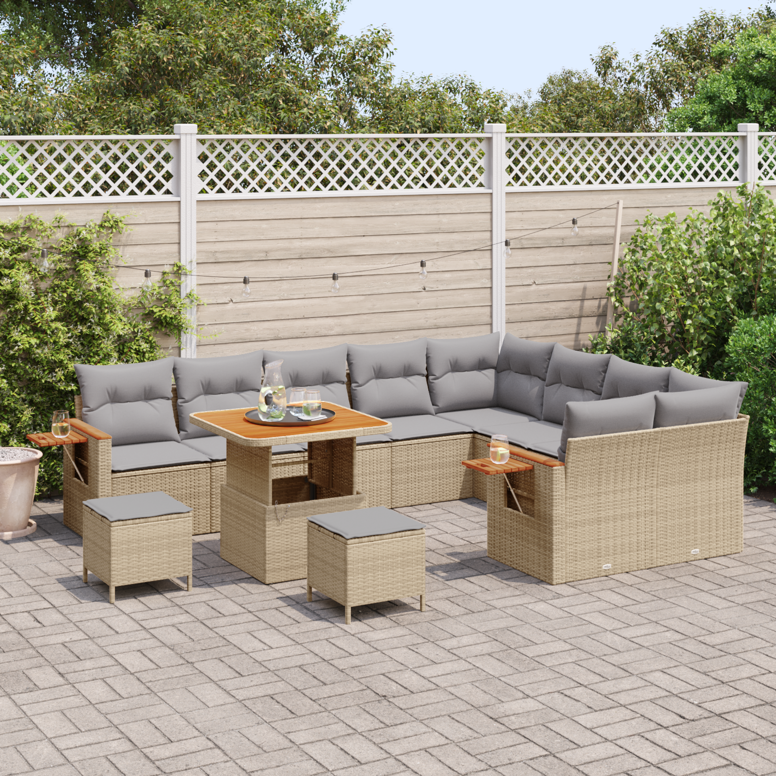 vidaXL 12-delige Tuinbankenset met kussens poly rattan acacia beige