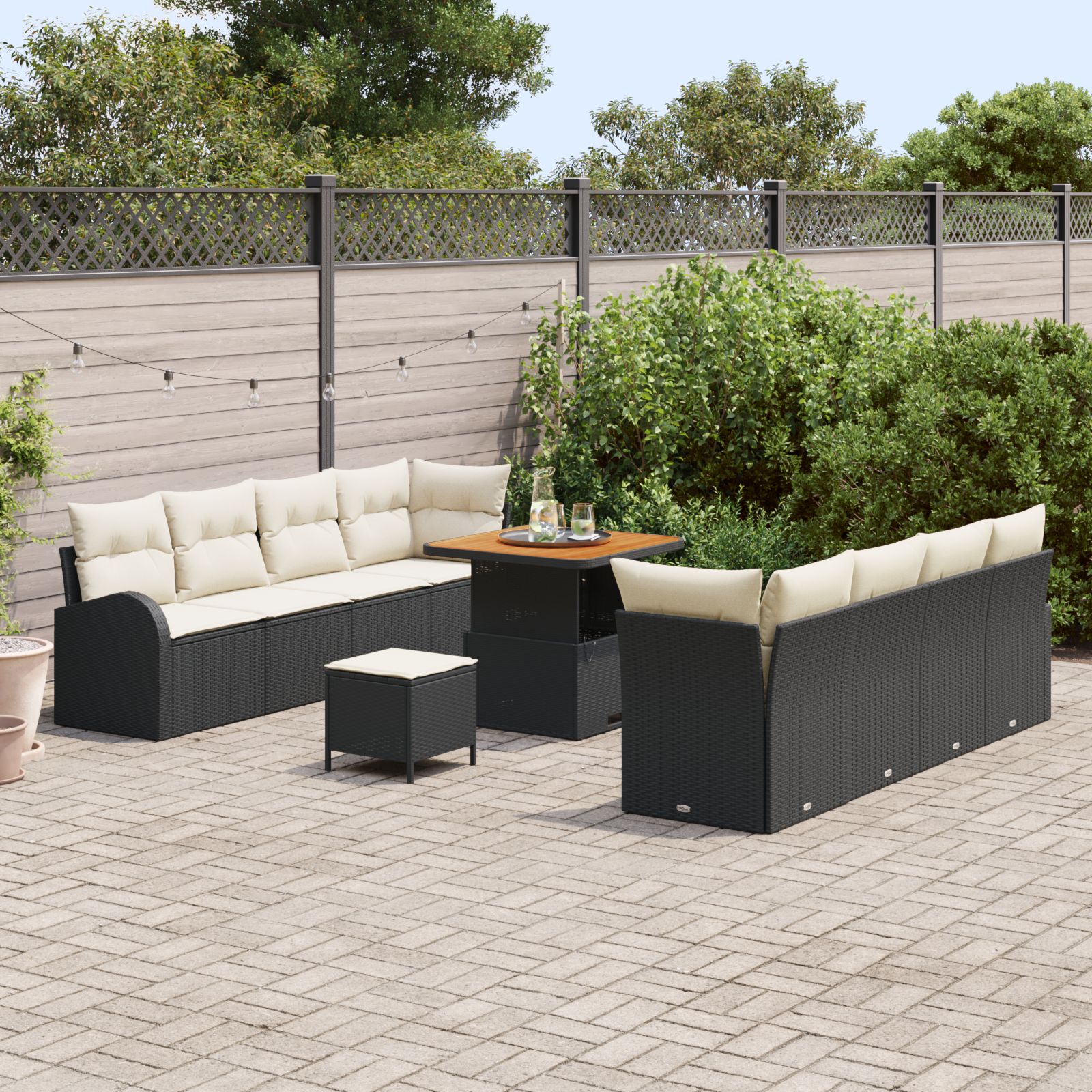 vidaXL 11-delige Tuinbankenset met kussens poly rattan acacia zwart