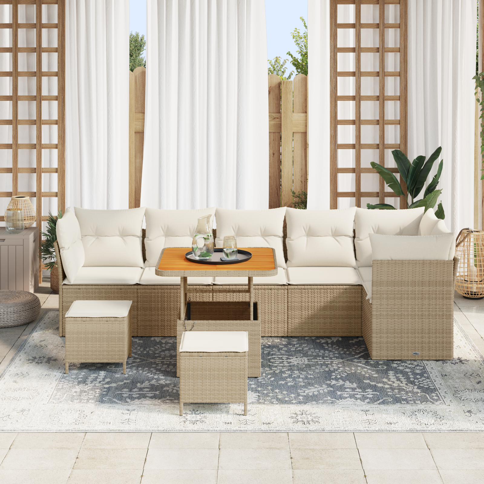 vidaXL Tuinbank 4-zits modulair met beige en crèmekleurige kussens