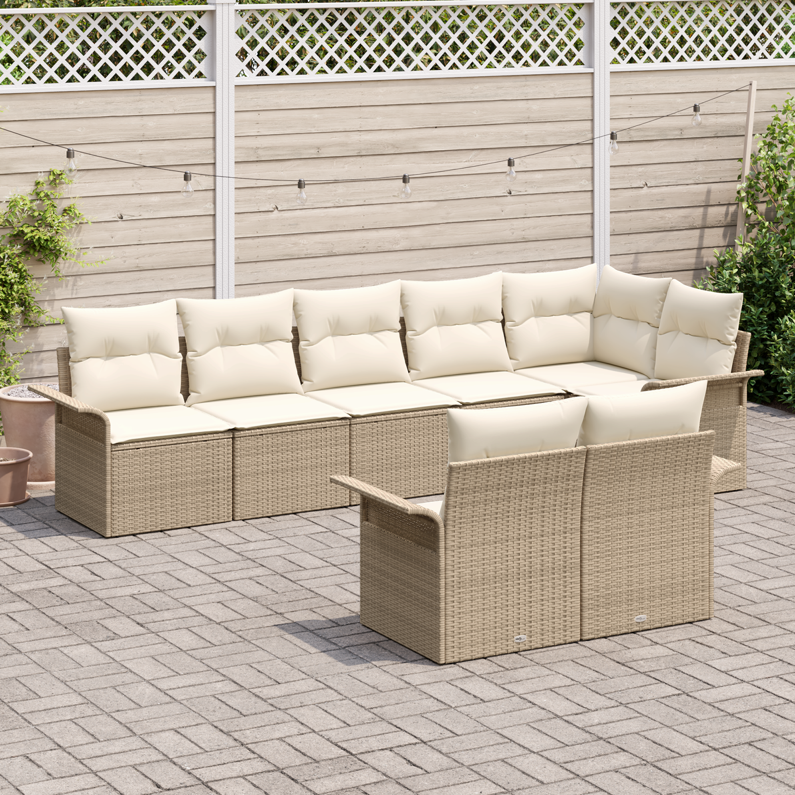 vidaXL 8-delige tuinset met kussens in beige poly rattan