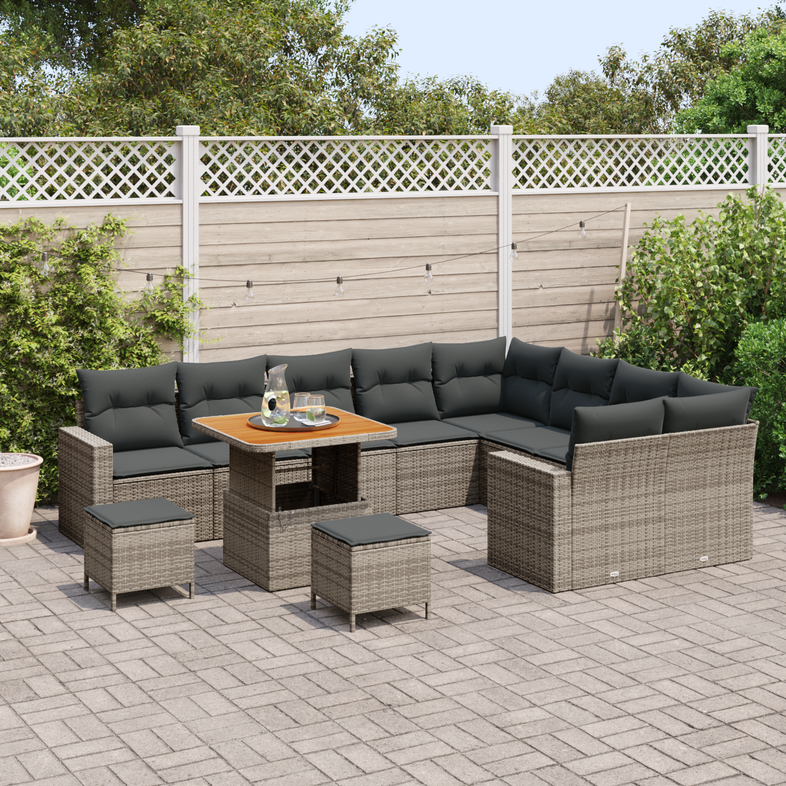 vidaXL 12-delige Tuinbankenset met kussens poly rattan acacia grijs