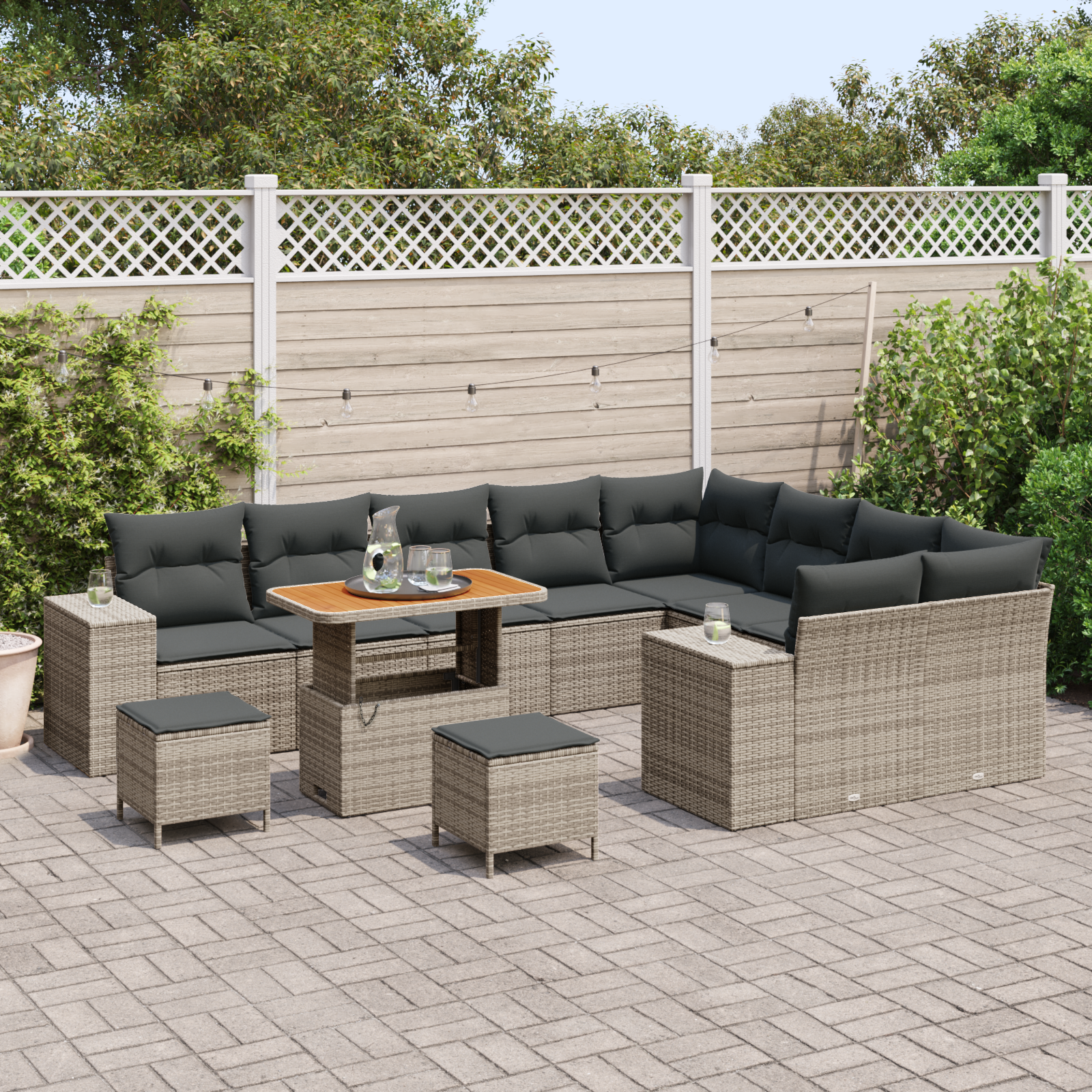 vidaXL 12-delige tuinsofa set met kussens grijs poly rattan acacia