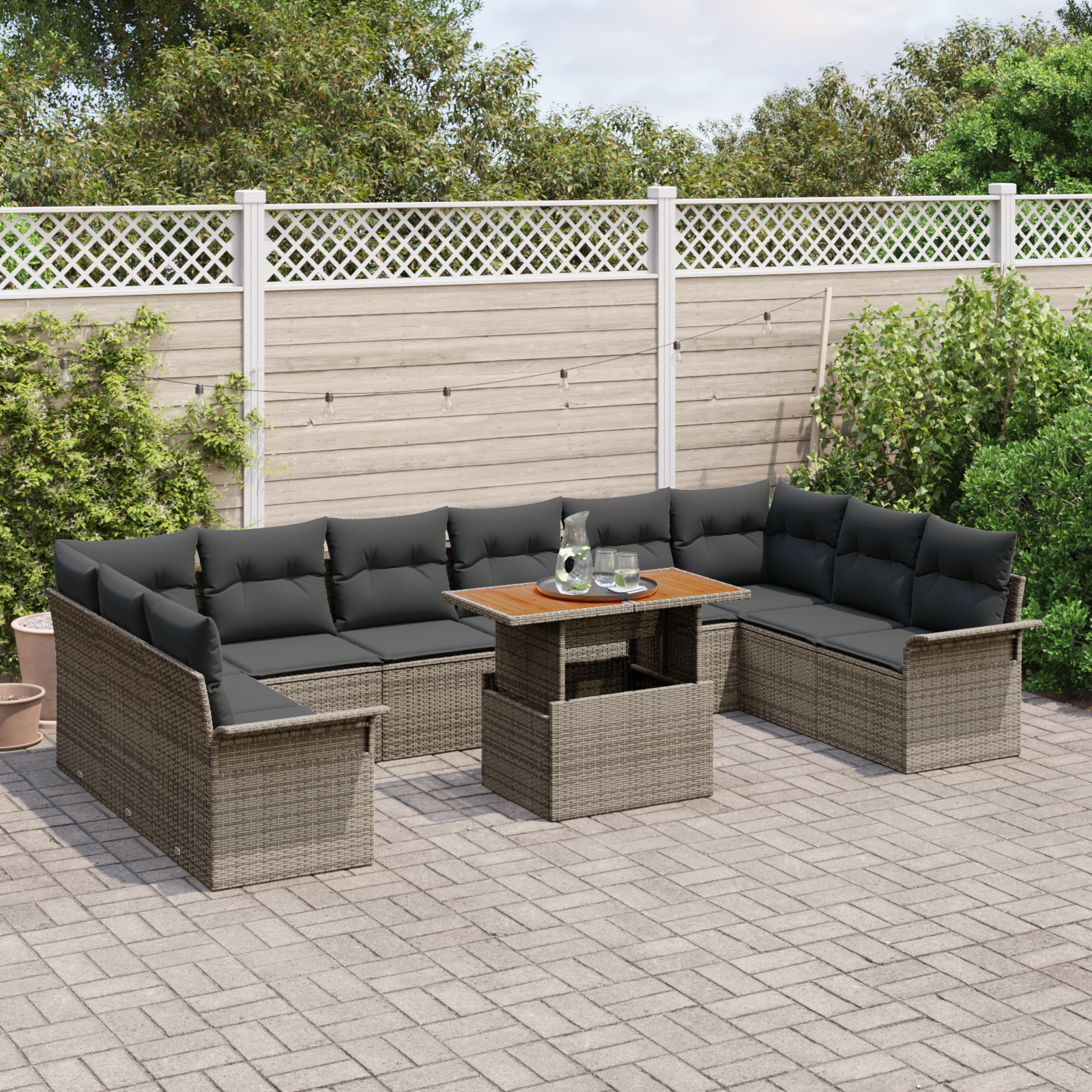 vidaXL 11-delige Tuinset met kussens poly rattan acaciahout grijs