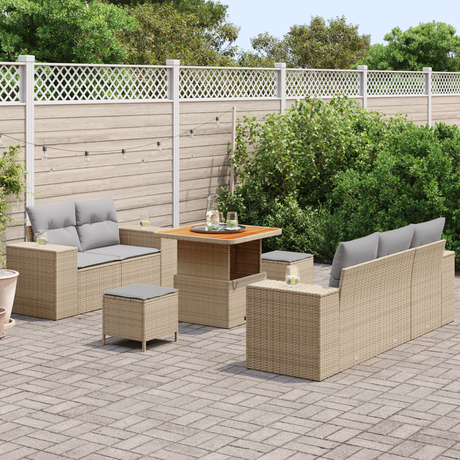 vidaXL 8-delige tuinset met kussens in beige, van poly rattan en acacia