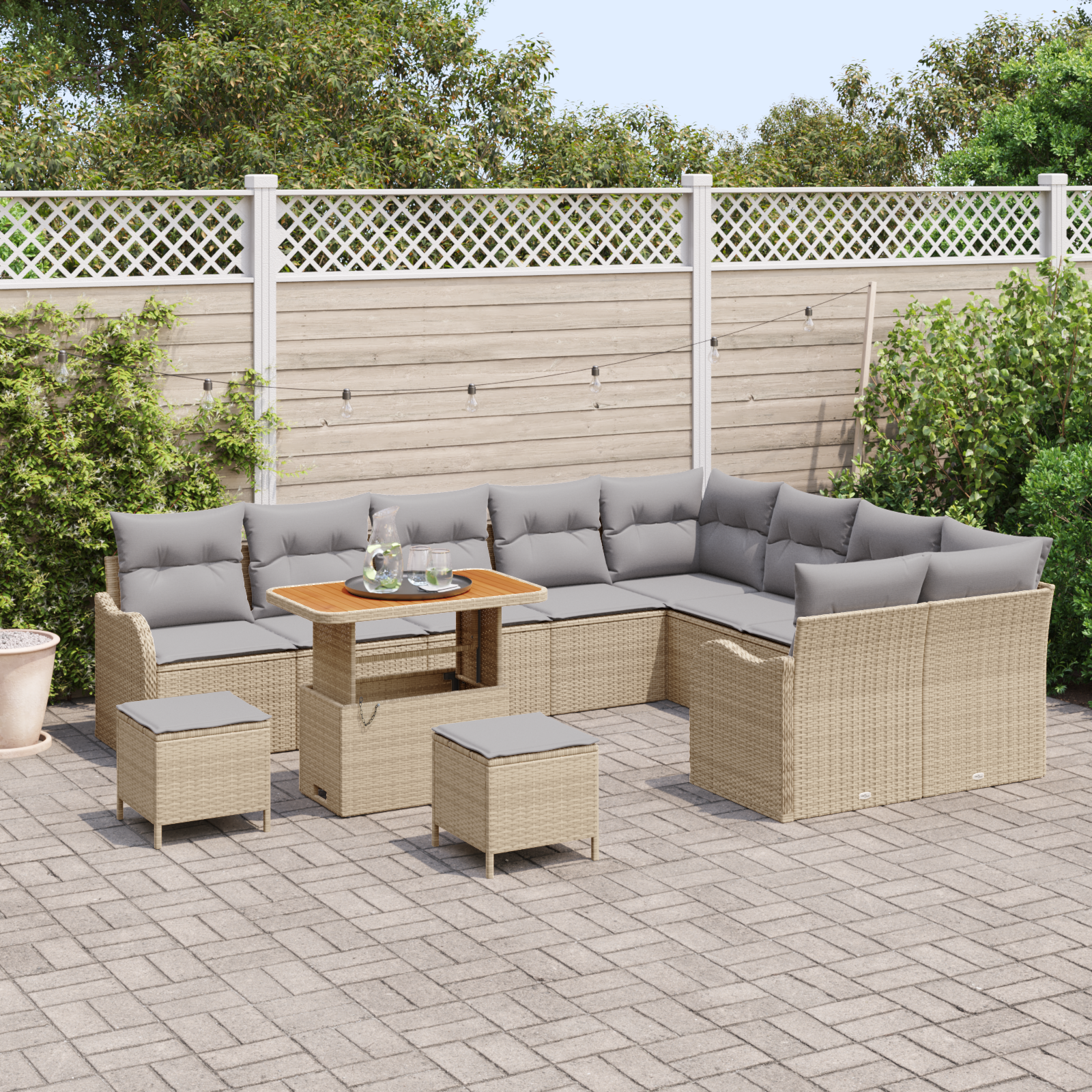 vidaXL 12-delige Tuinbankenset met kussens poly rattan acacia beige