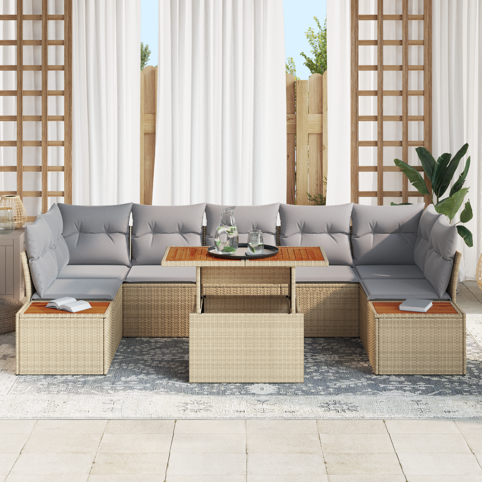 vidaXL 8-delige Tuin Sofa Set met Kussens Beige Poly Rattan