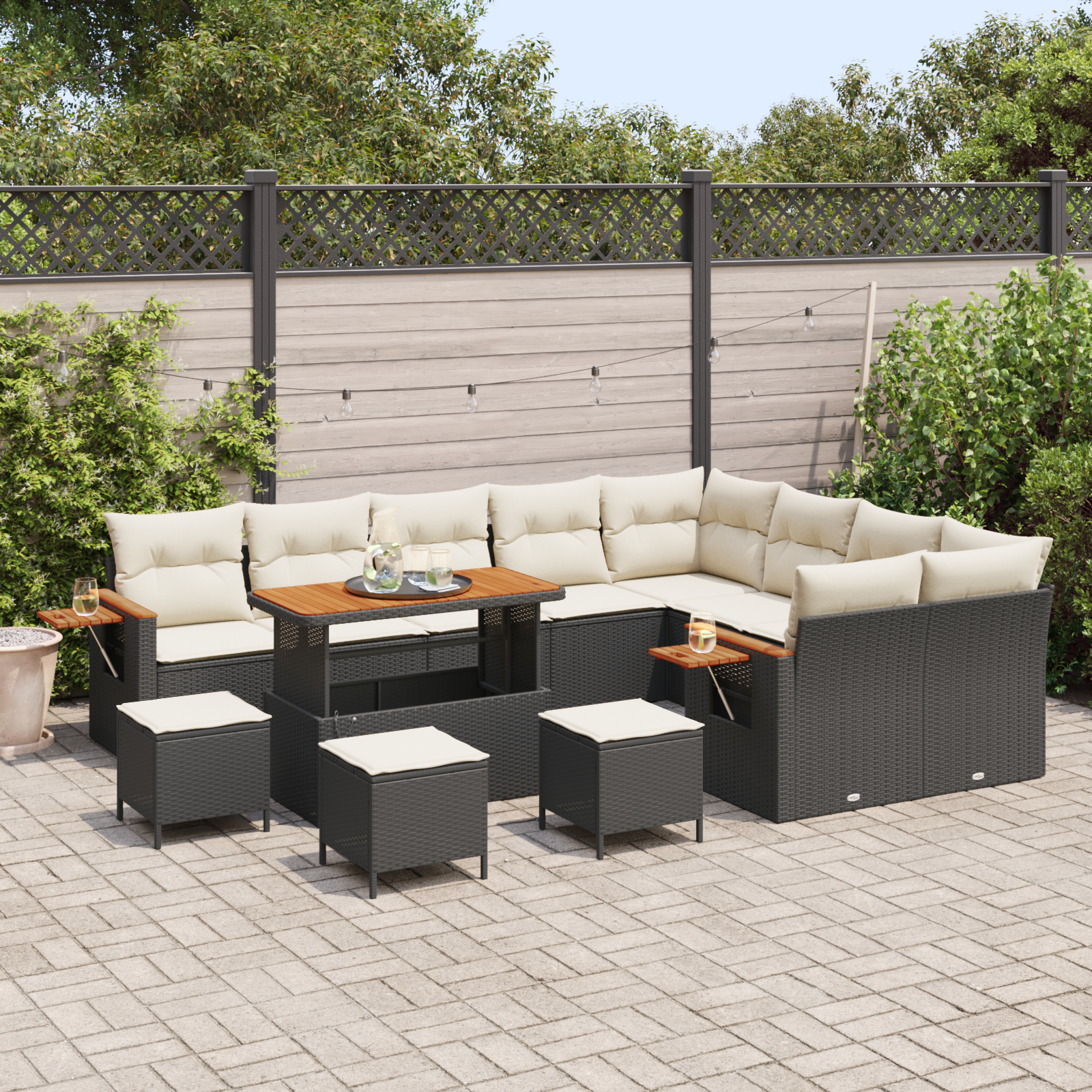 vidaXL 13-delige Tuinbankenset met kussens poly rattan acacia zwart