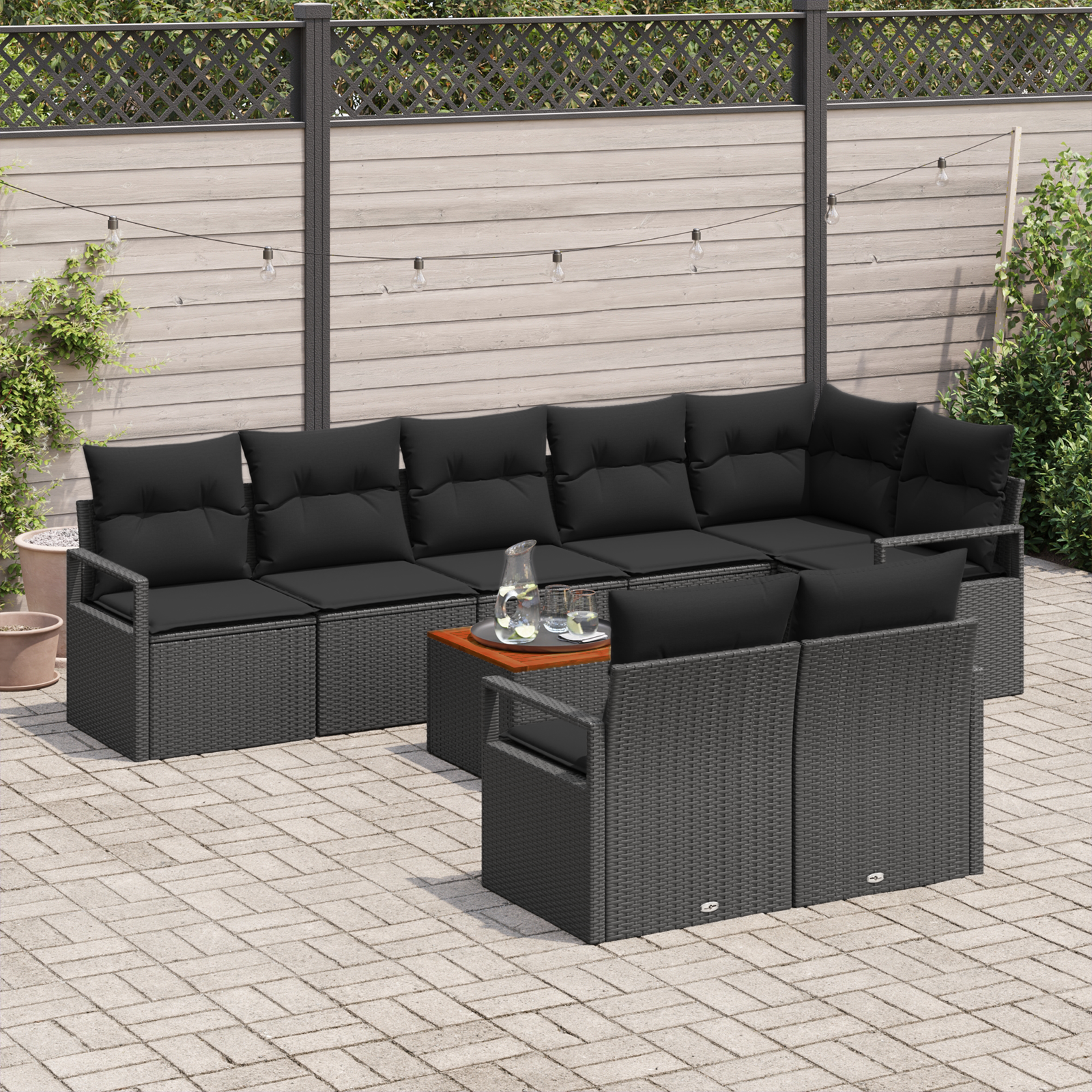 vidaXL 9-delige tuinset met kussens zwart poly rattan acacia