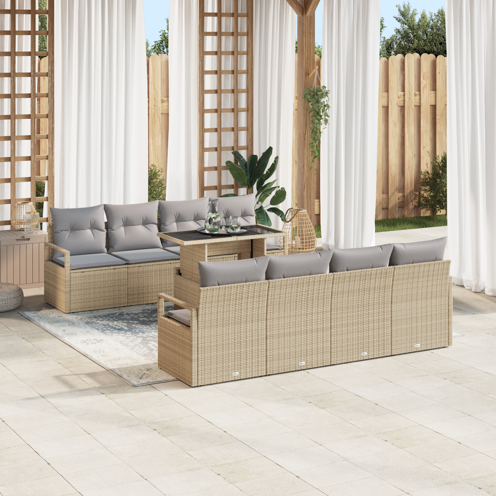 vidaXL 9-delige tuinset met kussens in beige poly rattan