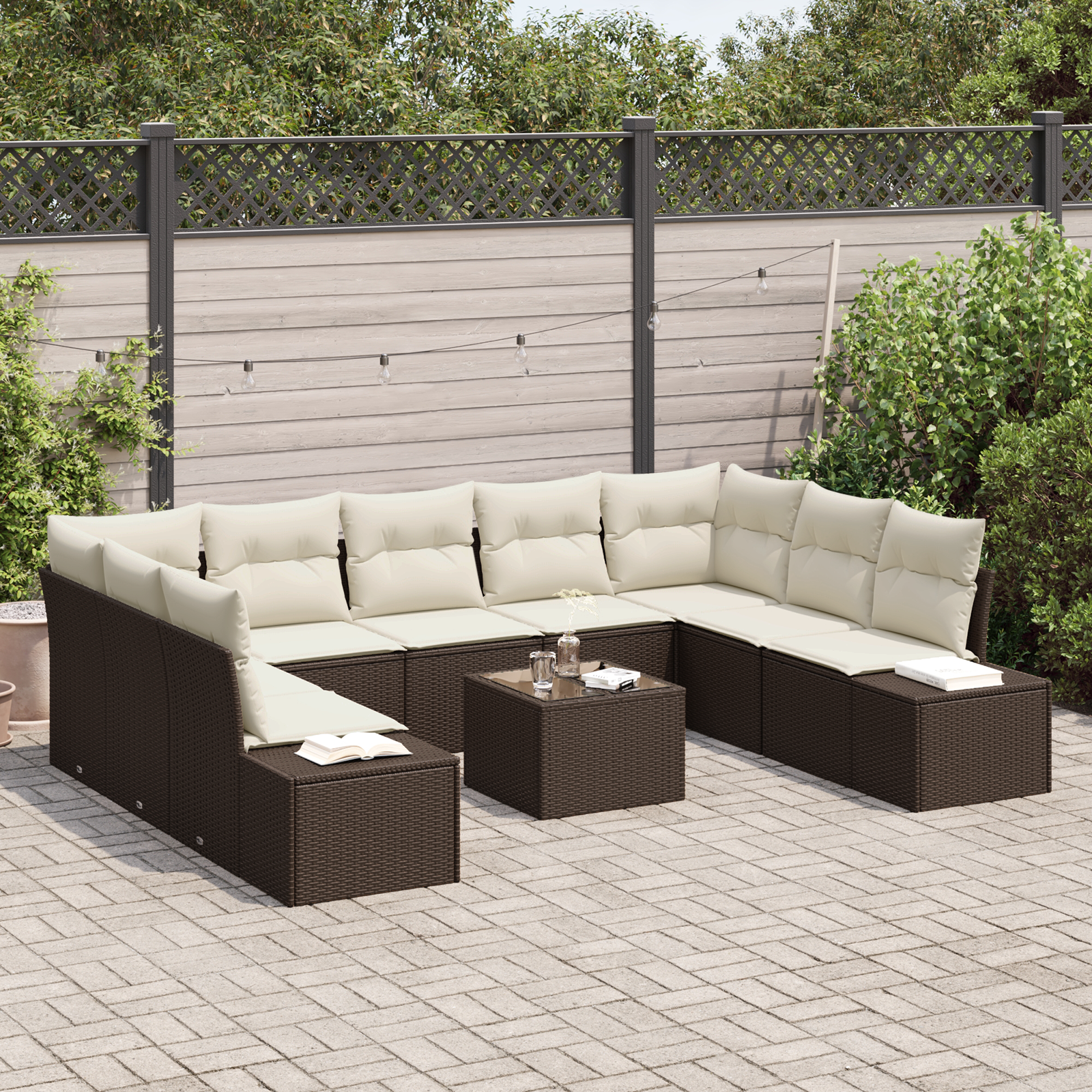 vidaXL 9-delige tuinsofa set met kussens in grijs poly rattan
