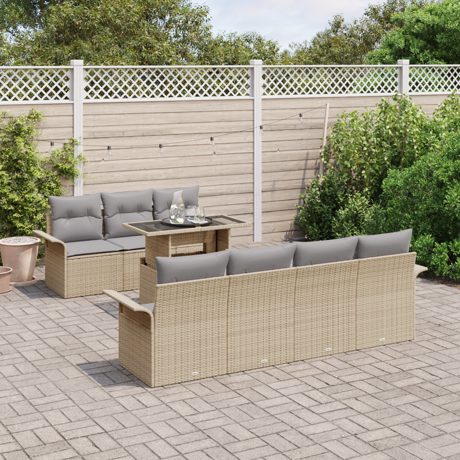 vidaXL 8-delige Tuinbankenset met kussens poly rattan beige
