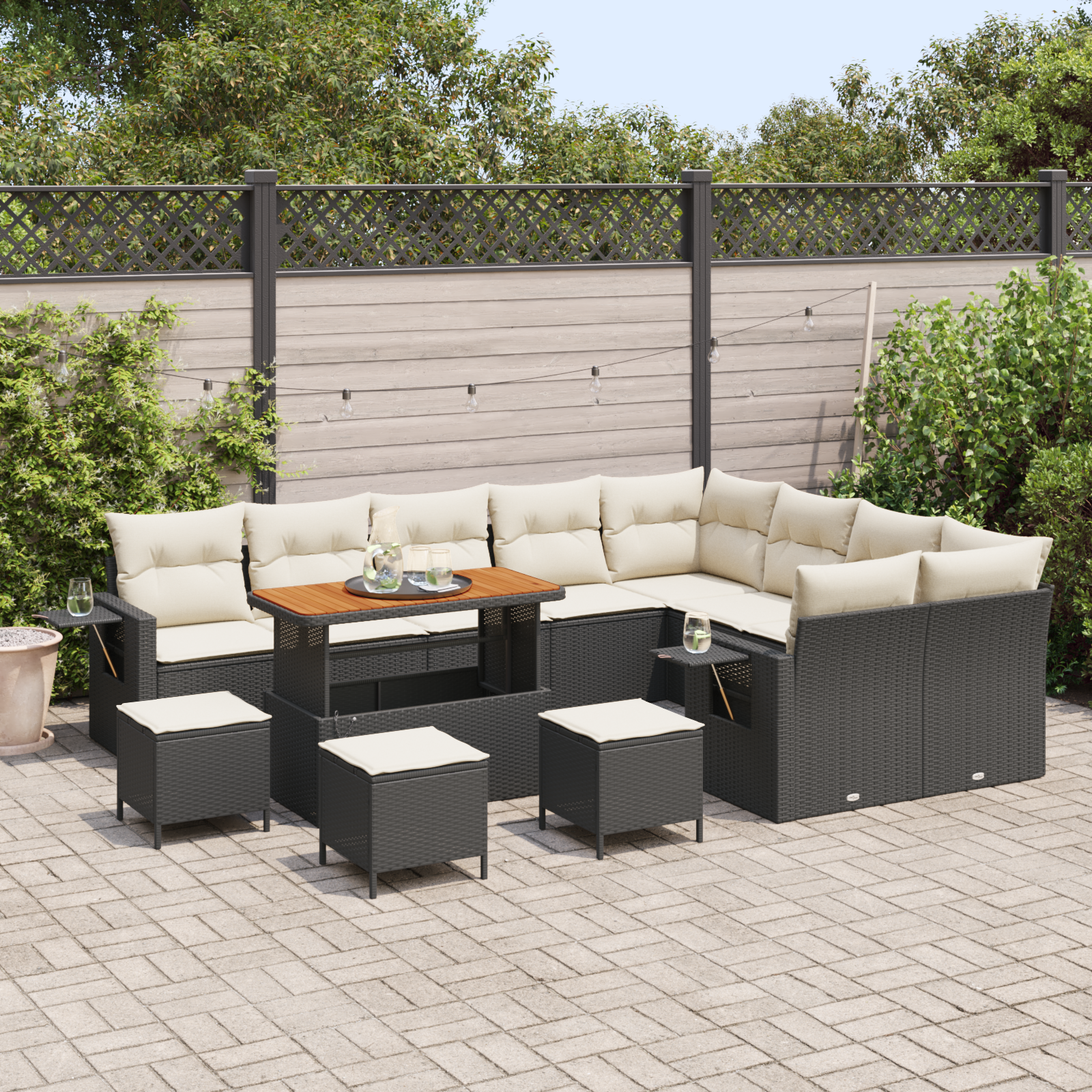 vidaXL 13-delige tuinset met kussens in zwart poly rattan en acacia
