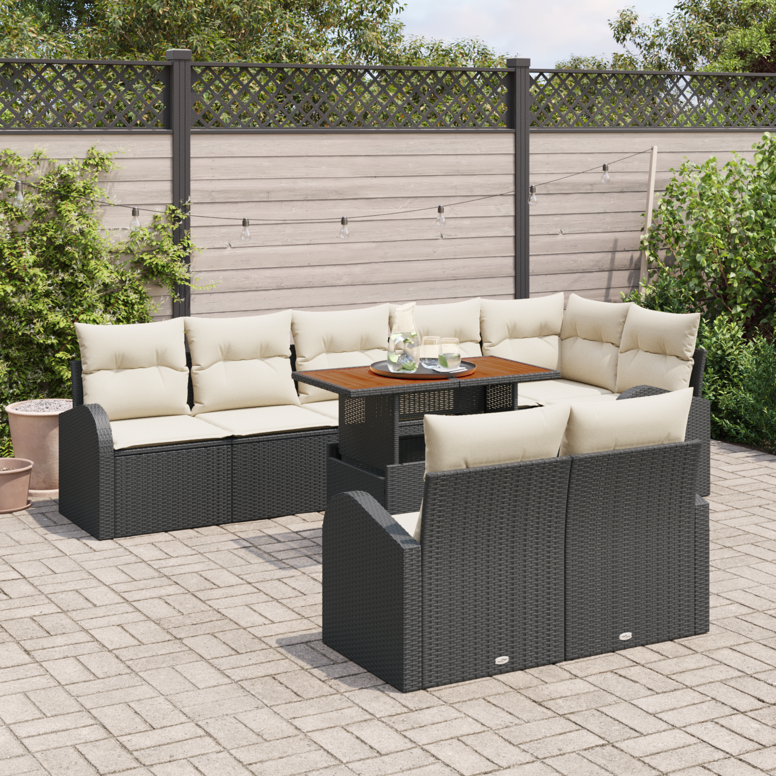 vidaXL 9-delige tuinset met kussens - zwart poly rattan en acacia