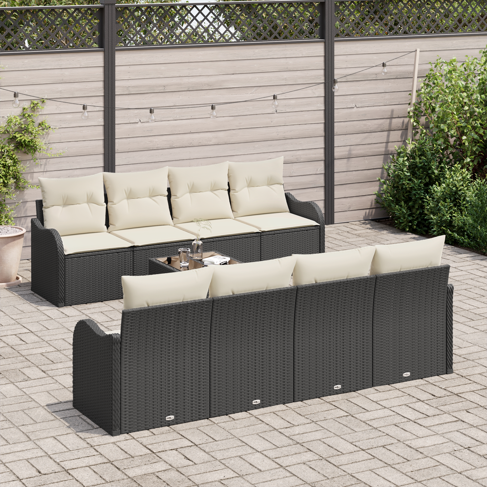 vidaXL 9-delige Tuinbankenset met kussens poly rattan zwart