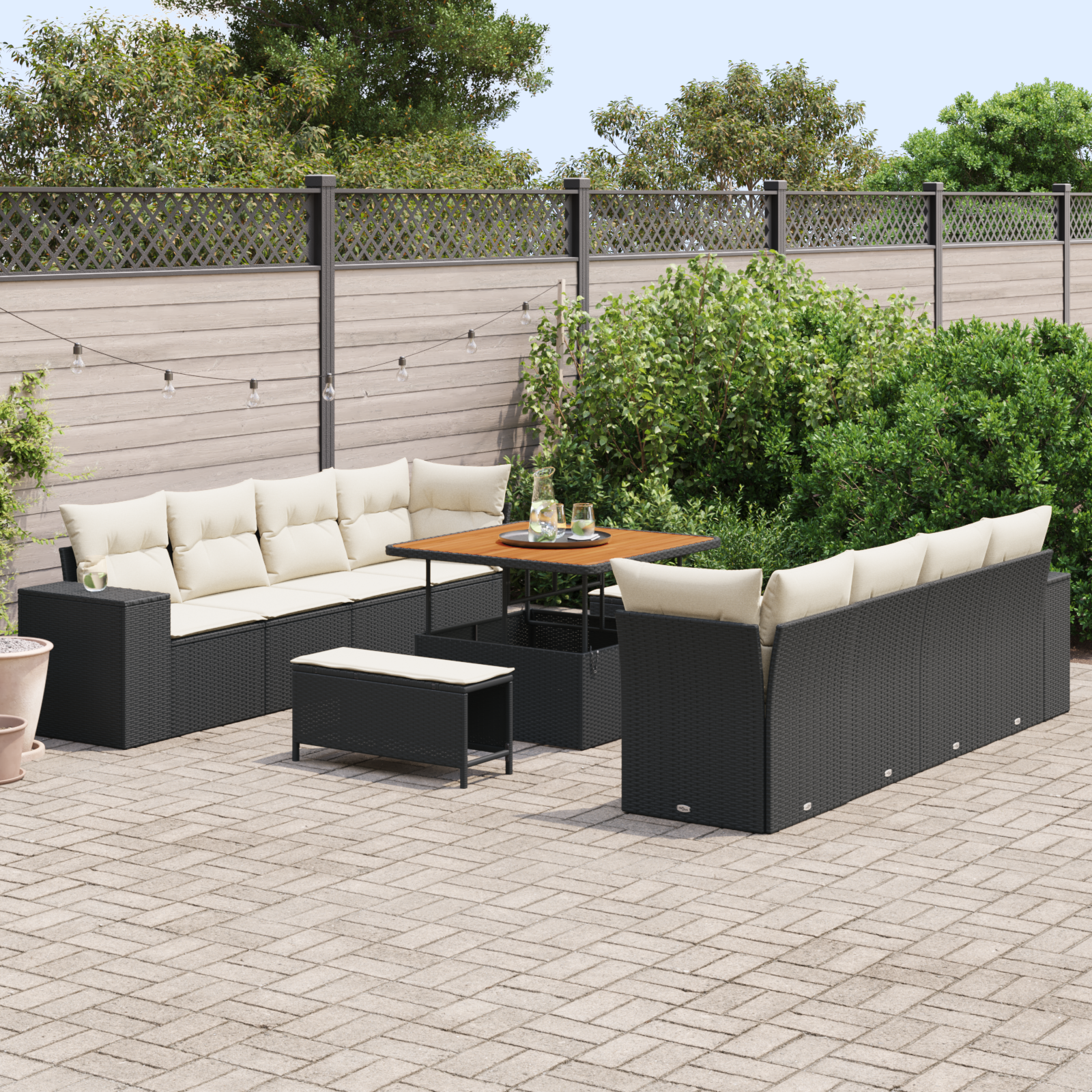vidaXL 11-delige tuinset met kussens zwart poly rattan acacia