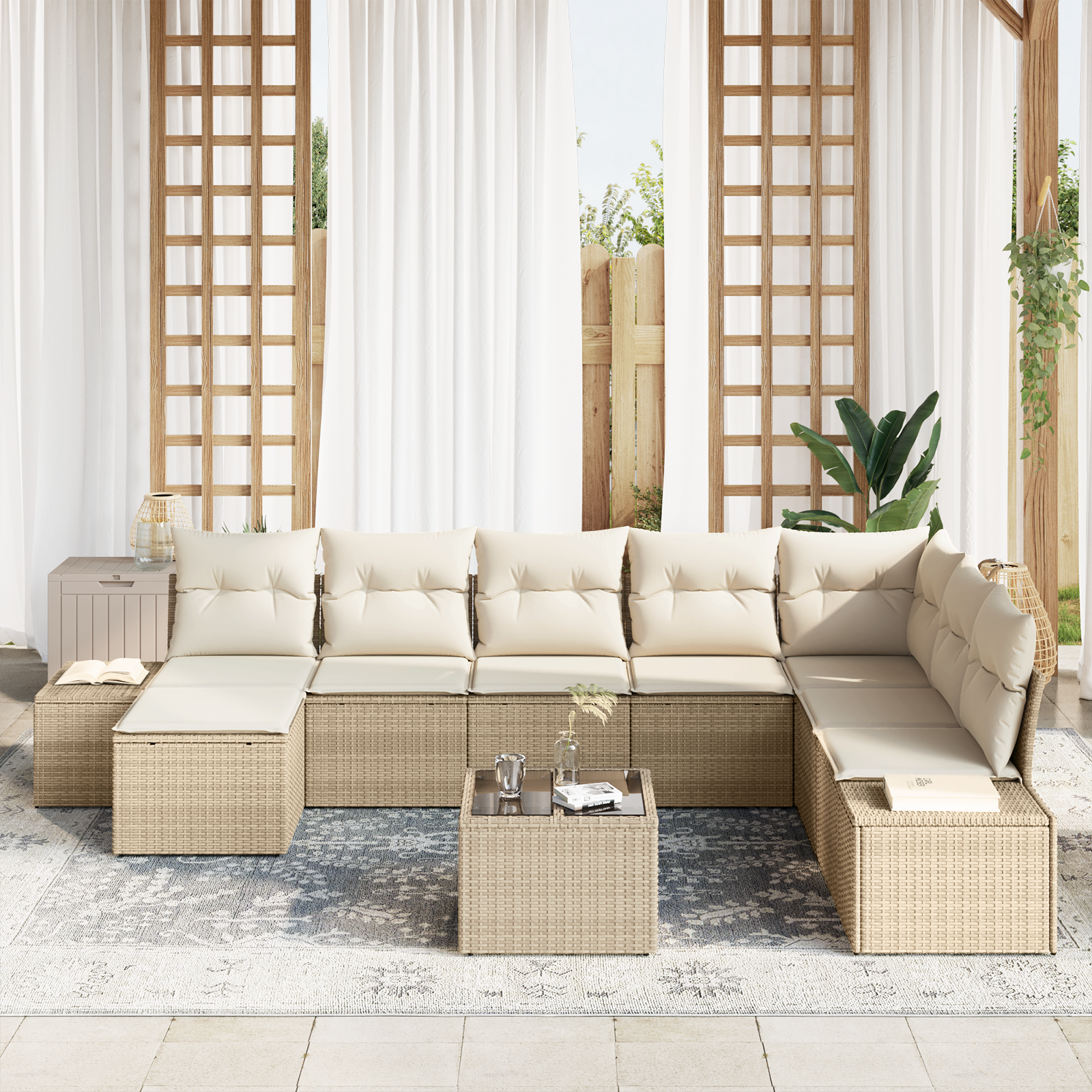 vidaXL 9-delige tuinset met kussens in bruin poly rattan
