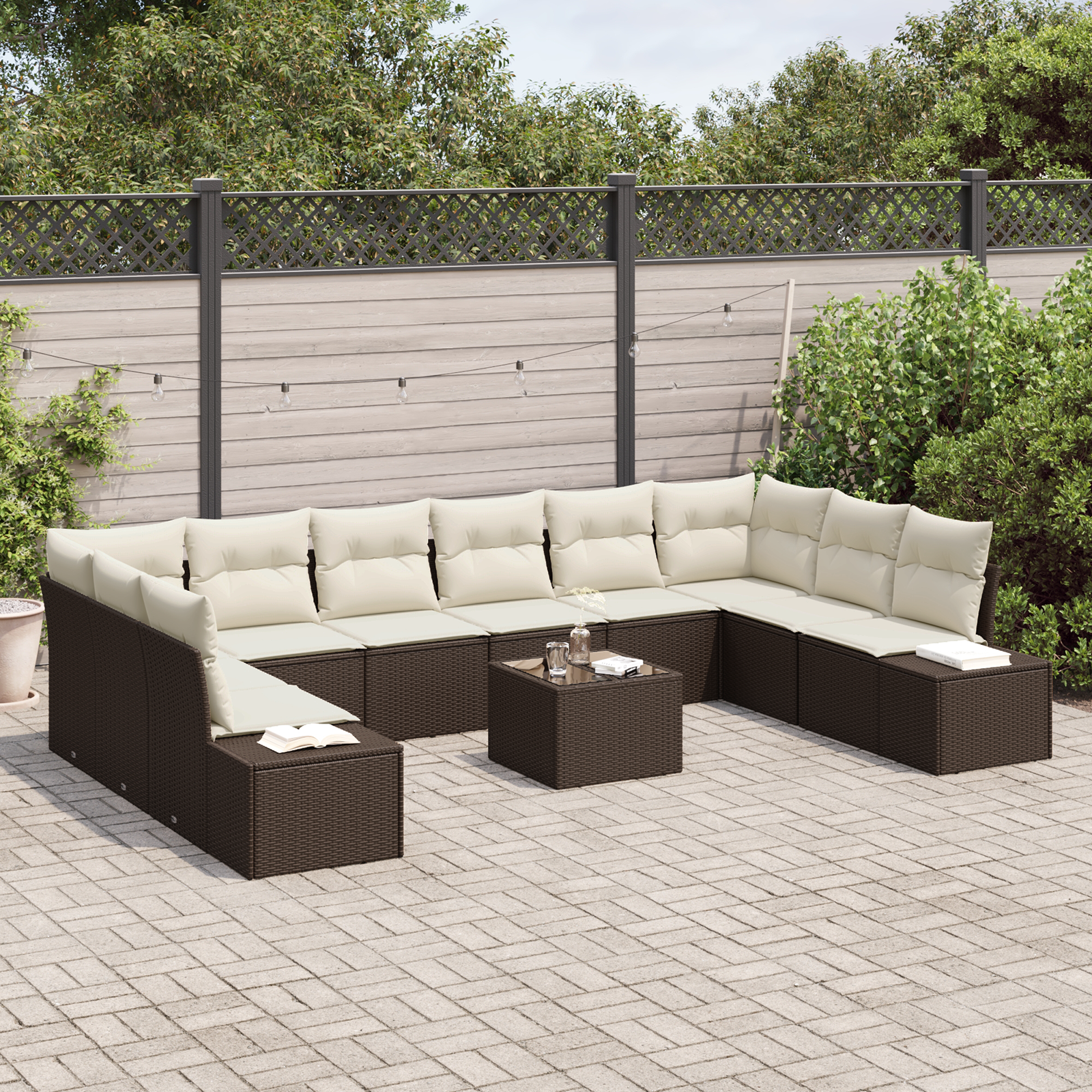 vidaXL 10-delige tuinsalonset met kussens Grijs Poly Rattan
