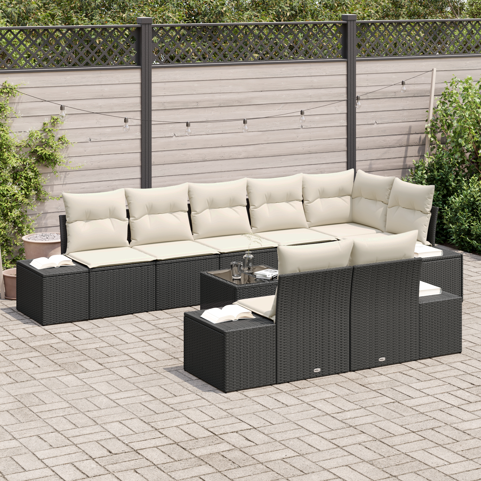 vidaXL 8-delige Tuinbankenset met kussens poly rattan bruin