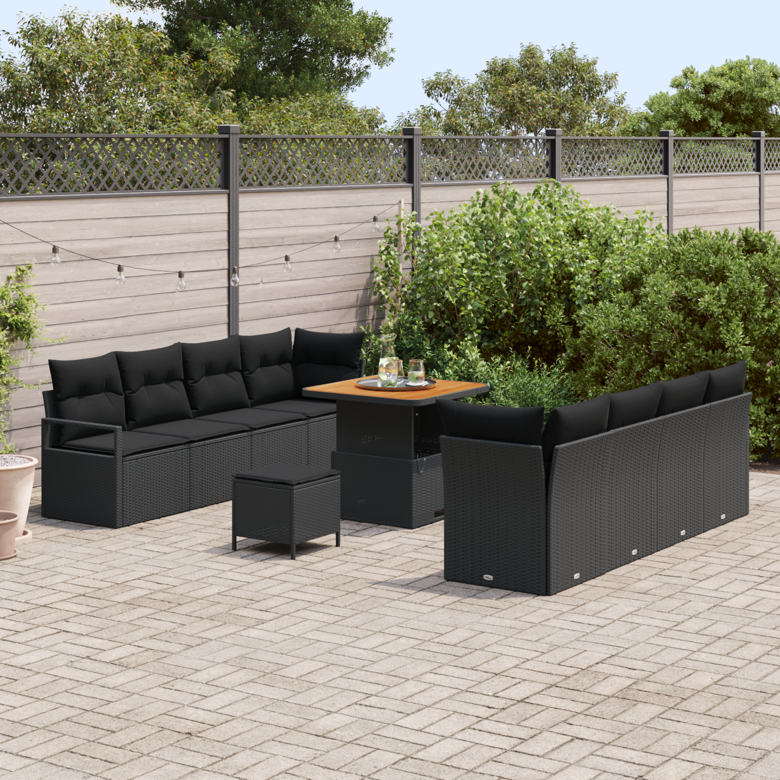 vidaXL 11-delige tuinsofa set met kussens in zwart poly rattan en acacia