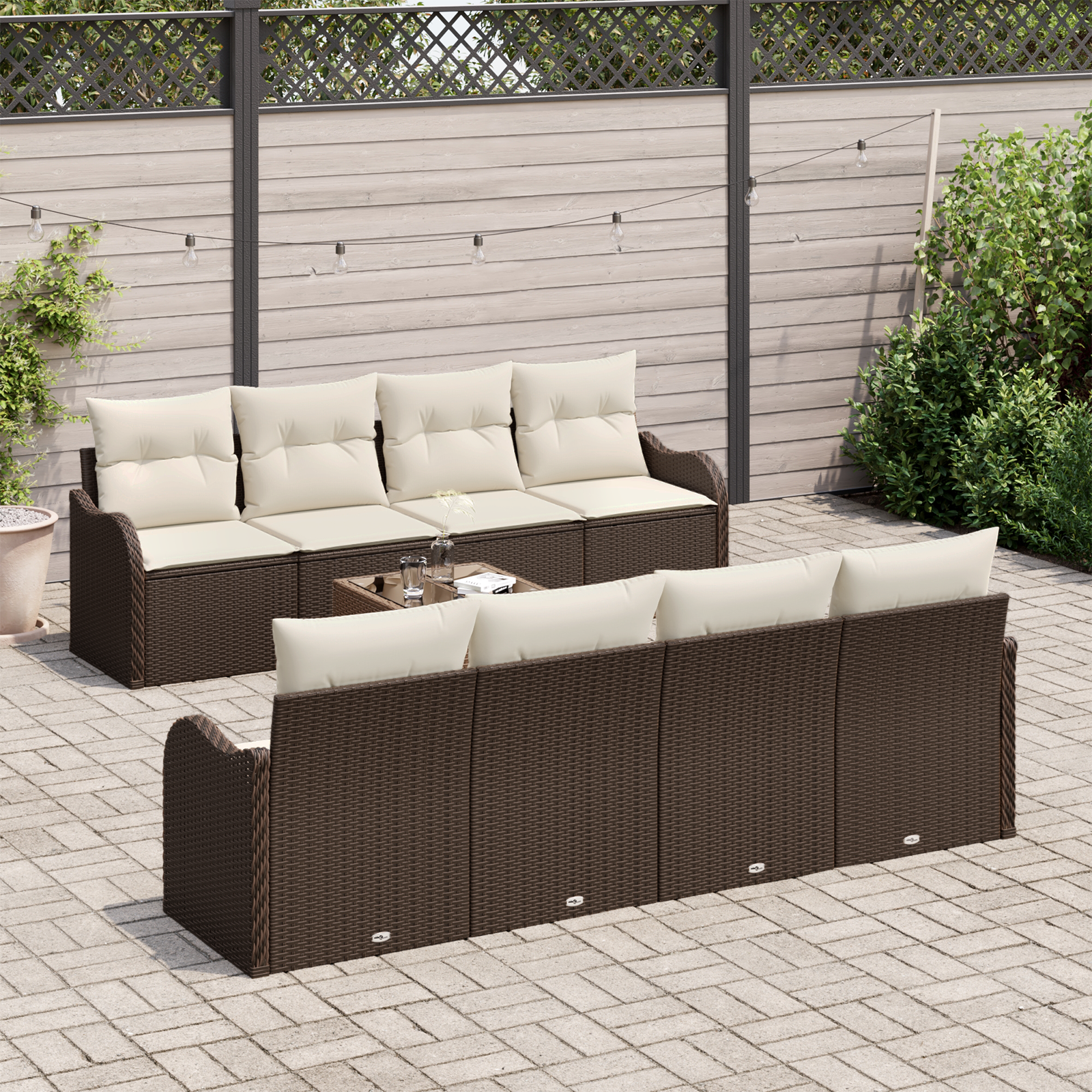 vidaXL 9-delige tuinbankset met kussens in bruin poly rattan