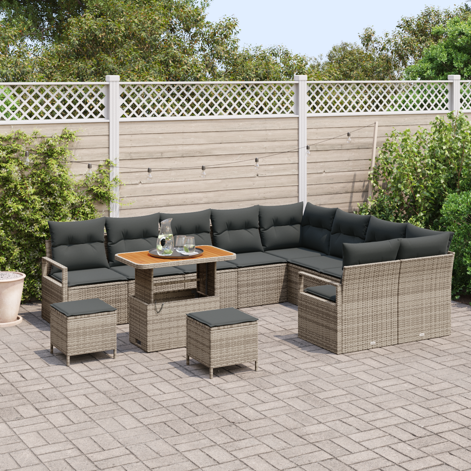 vidaXL 12-delige Tuinbankenset met kussens poly rattan acacia grijs
