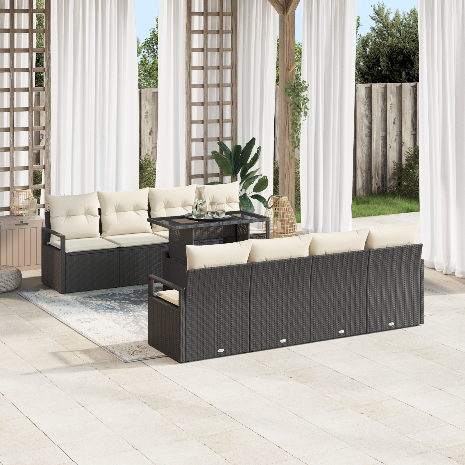 vidaXL 9-delige tuinsofa set met kussens in zwart poly rattan