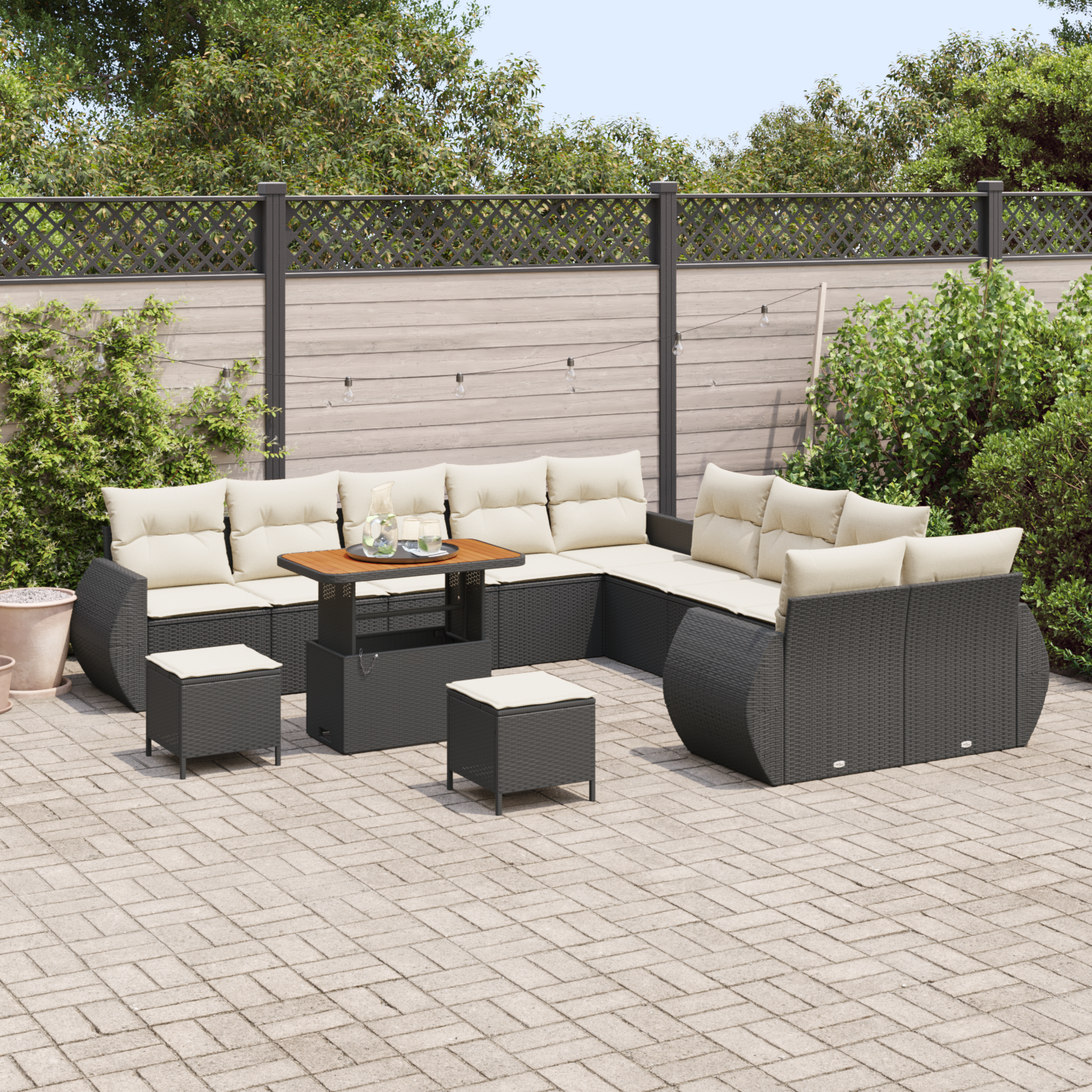 vidaXL 13-delige tuinset met kussens in zwart poly rattan en acacia