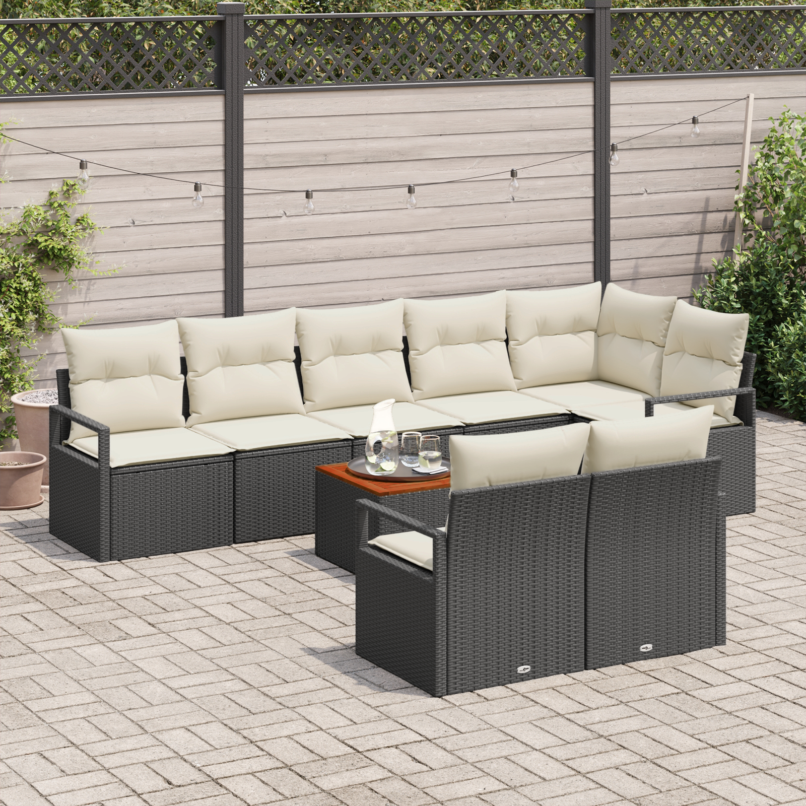 vidaXL 9-delige Tuinbankenset met kussens poly rattan acacia zwart