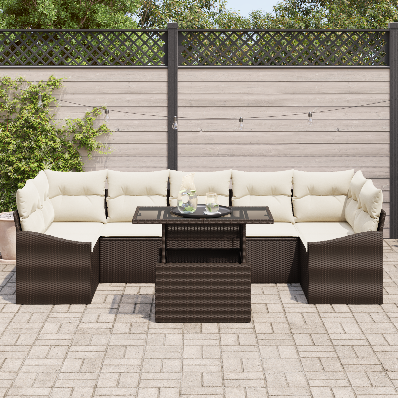 vidaXL 8-delige Tuinbankenset met kussens poly rattan bruin