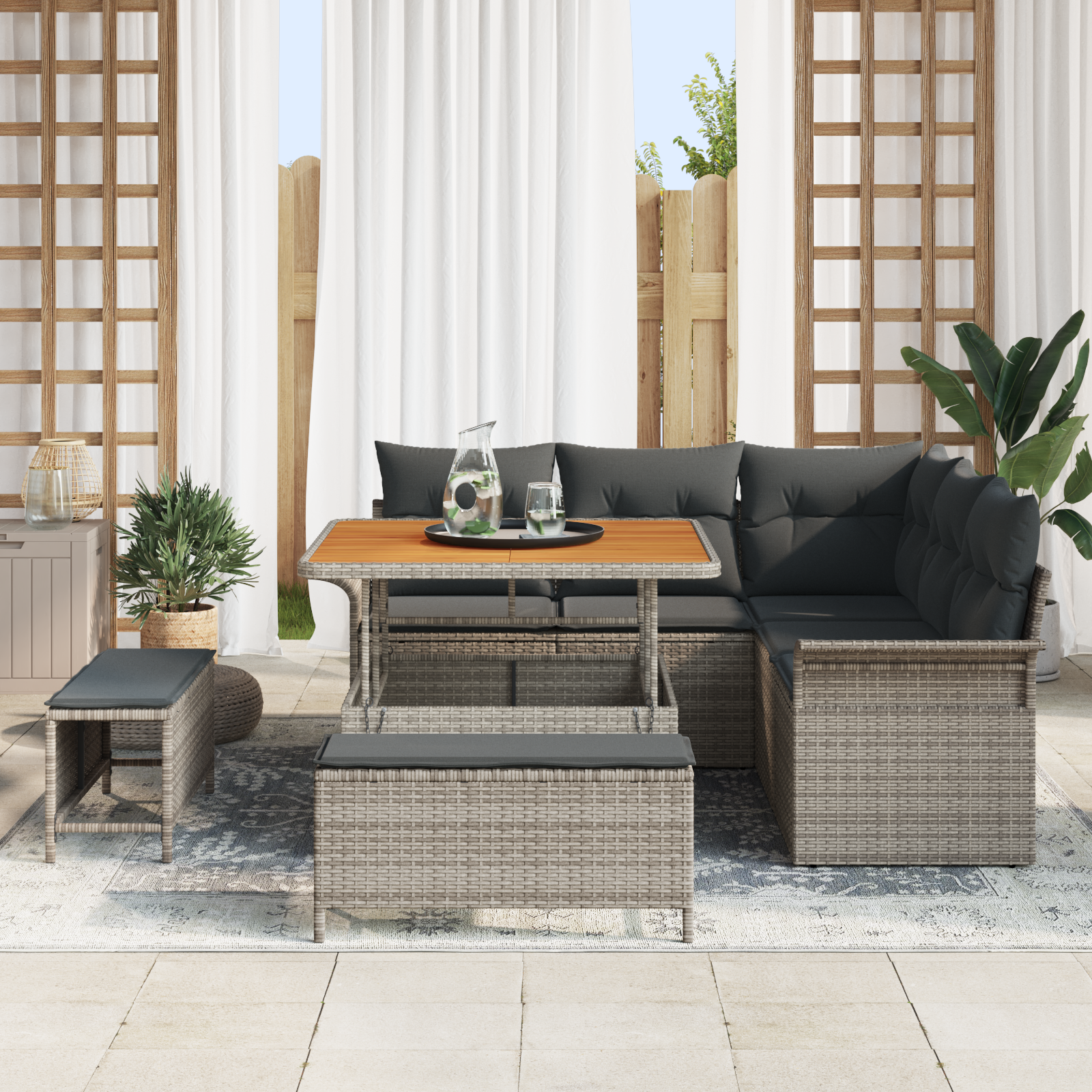 vidaXL 8-delige tuinsofa set met kussens - Grijs Poly Rattan Acacia