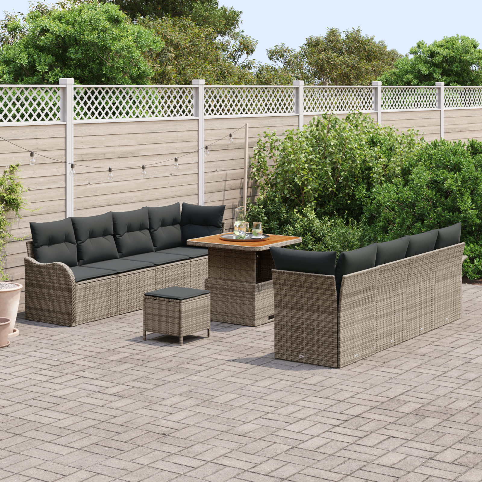 vidaXL 11-delige Tuinbankenset met kussens poly rattan acacia grijs