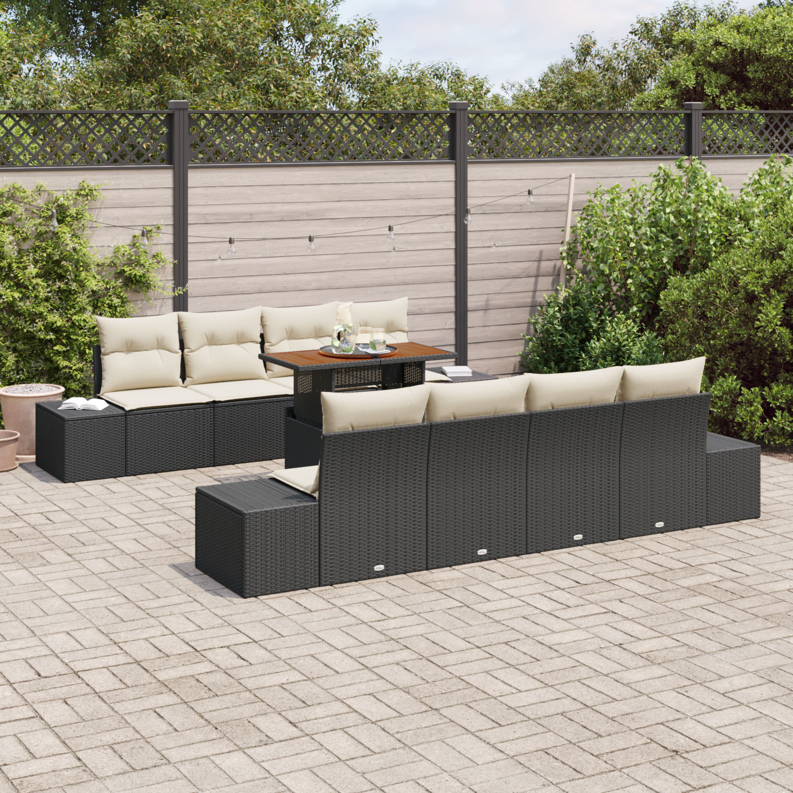 vidaXL 9-delige Tuinset met kussens poly rattan acaciahout zwart