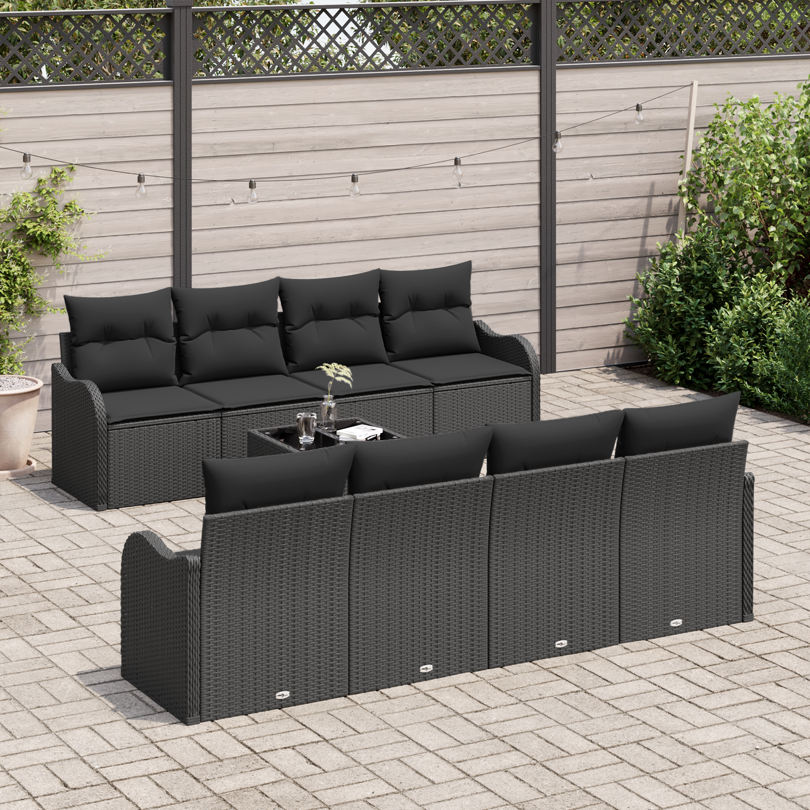 vidaXL 9-delige Tuinset met Kussens Zwart Poly Rattan