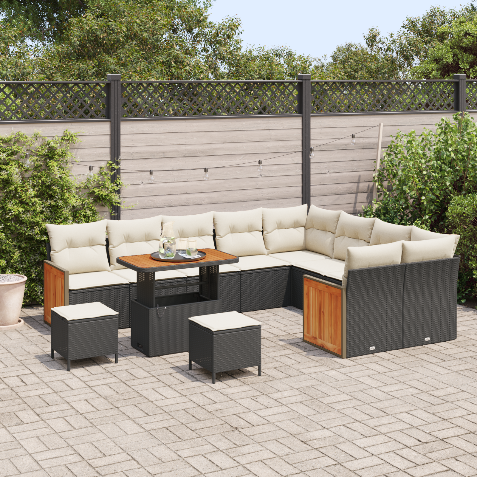 vidaXL 12-delige tuinsofa set met kussens zwart poly rattan acacia