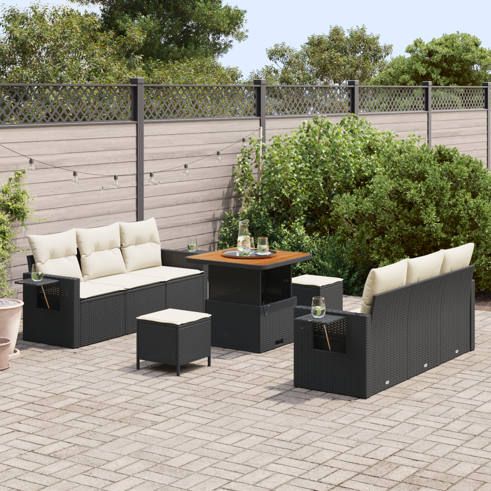 vidaXL 9-delige tuinset met kussens zwart poly rattan acacia