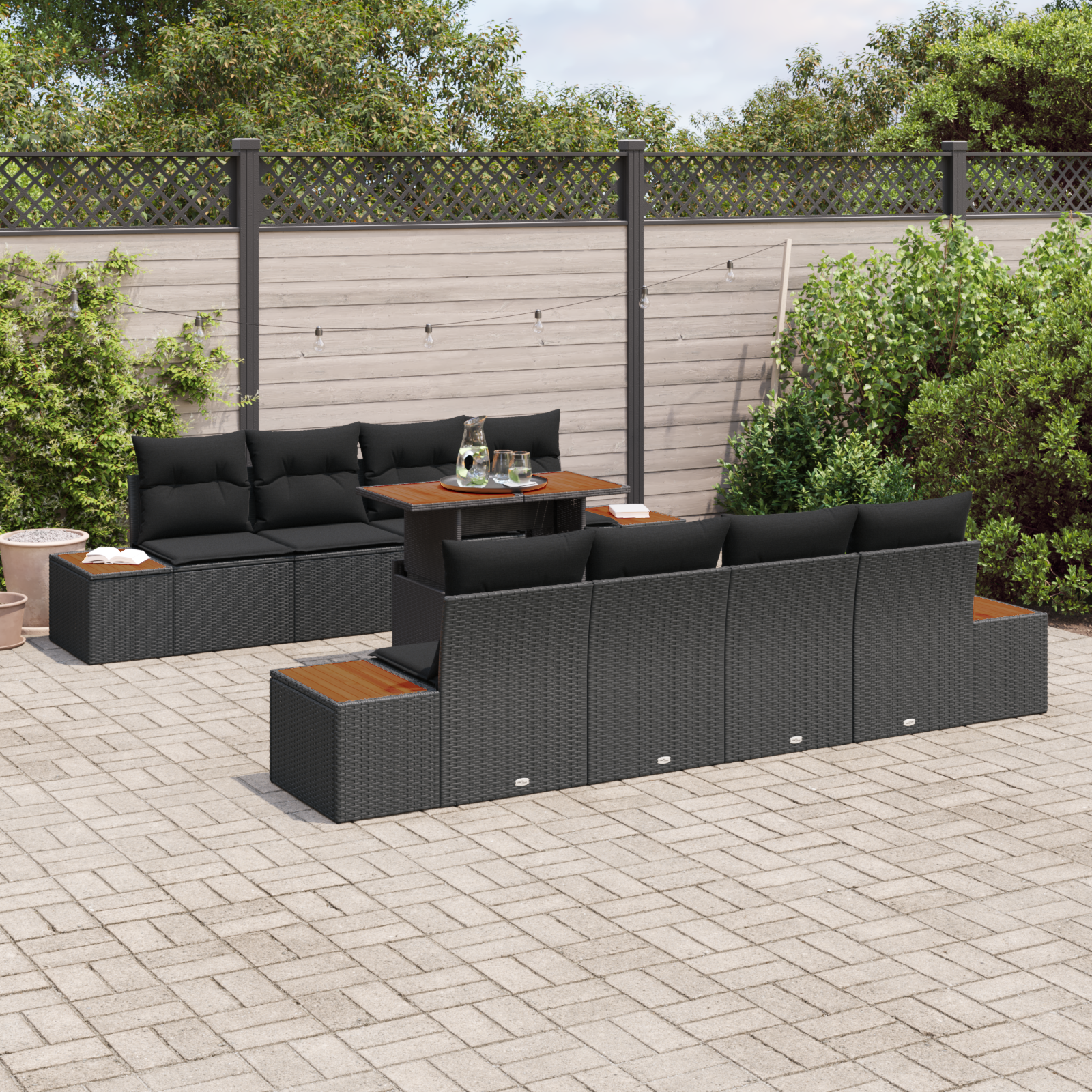 vidaXL 9-delige tuinset met kussens - Zwart poly rattan Acacia