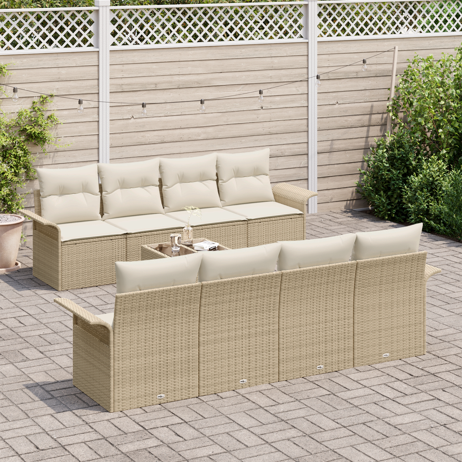 vidaXL 9-delige tuinset met kussens in beige poly rattan