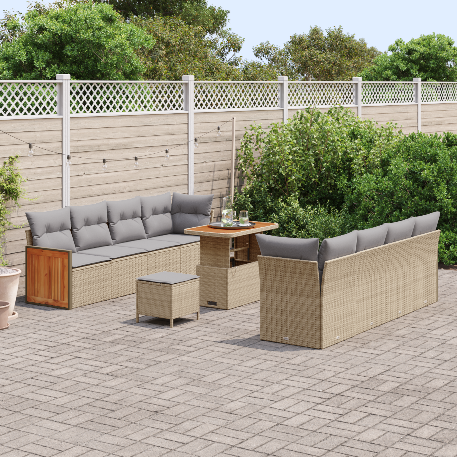 vidaXL 11-delige Tuinbankenset met kussens poly rattan acacia beige