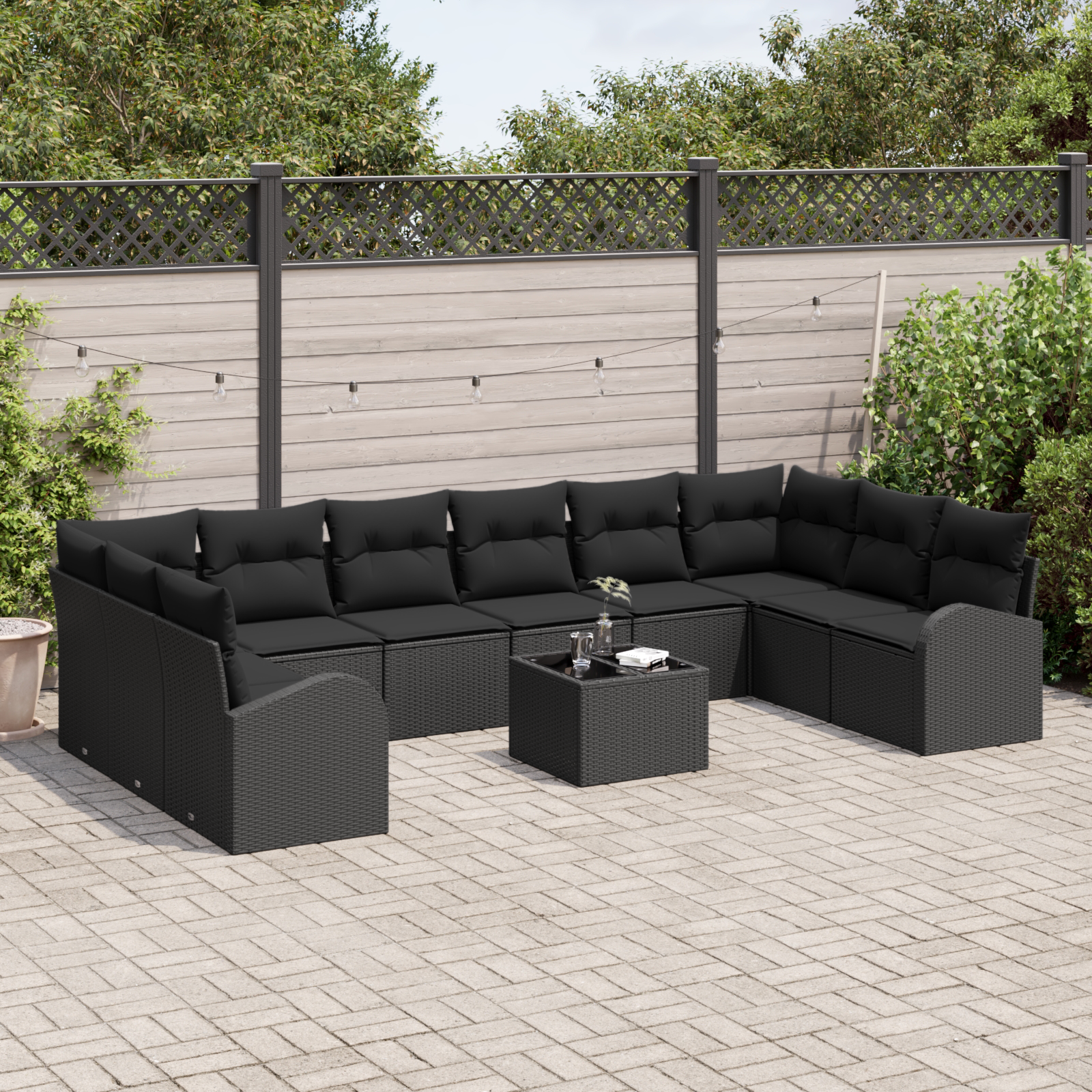 vidaXL 11-delige tuinset met kussens in beige poly rattan
