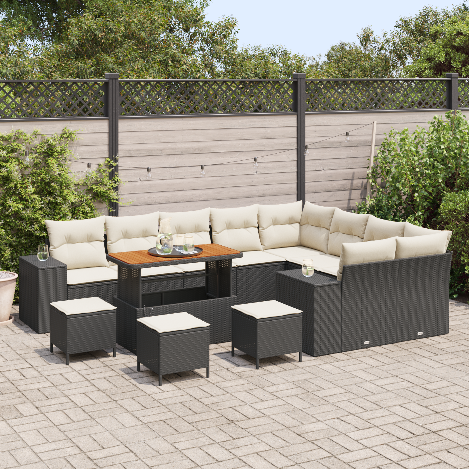 vidaXL 13-delige tuinsofa set met kussens in zwart poly rattan en acacia