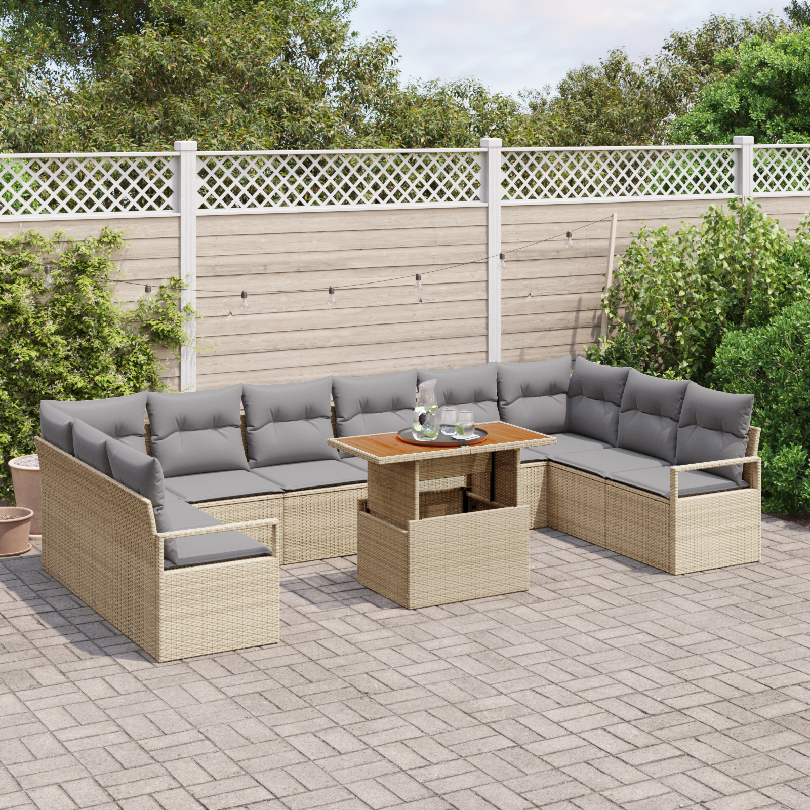 vidaXL 11-delige tuinset met kussens Beige Poly Rattan