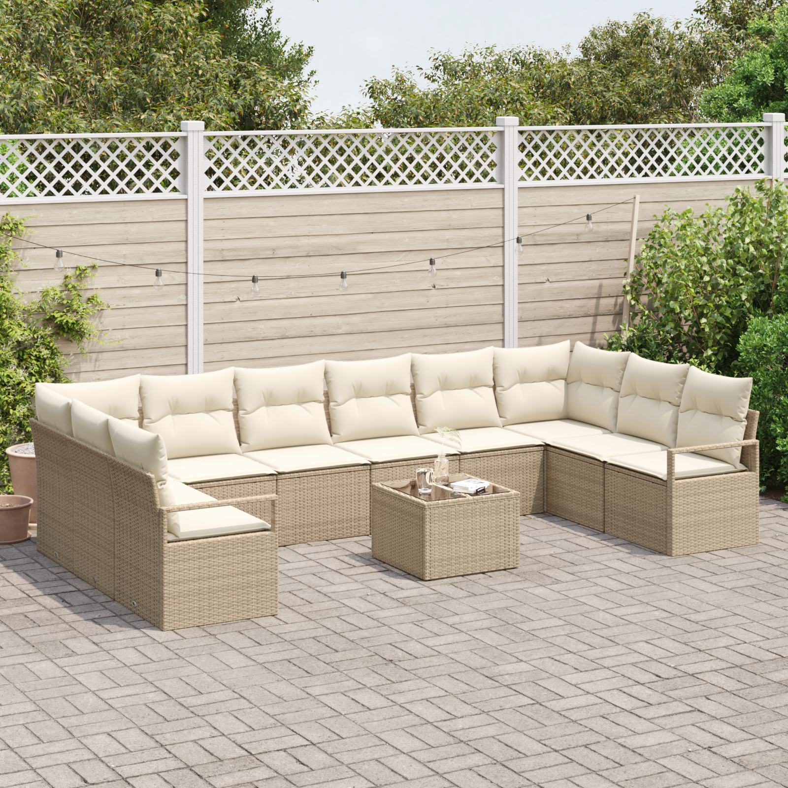 vidaXL 11-delige tuinset met kussens bruin poly rattan